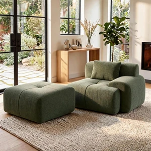 GRUSIGN Single Armchair with Ottoman, Modern Corduroy Cloud Couch with Convertible Ottoman, Boneless Sofa Set for Living Room, Green GRUSIGN Single Armchair with Ottoman, Modern Corduroy Cloud Couch with Convertible Ottoman, Boneless Sofa Set for Living Room, Green