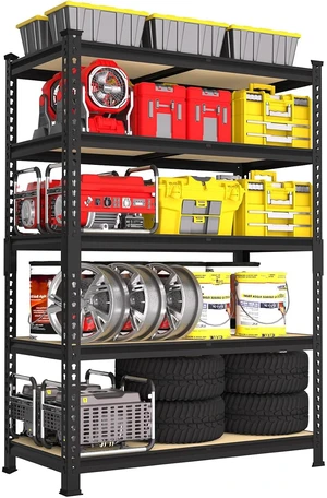 5-Tier Garage Storage Shelves, Adjustable Metal Shelving, Black 5-Tier Garage Storage Shelves, Adjustable Metal Shelving, Black