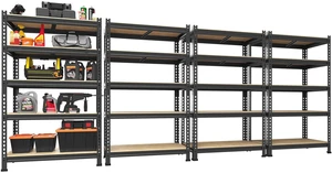 5-Tier Garage Storage Shelves, Adjustable Metal Shelving, Black 5-Tier Garage Storage Shelves, Adjustable Metal Shelving, Black