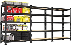 5-Tier Garage Storage Shelves, Adjustable Metal Shelving, Black 5-Tier Garage Storage Shelves, Adjustable Metal Shelving, Black