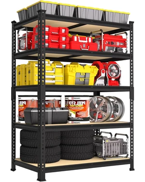5-Tier Garage Storage Shelves, Adjustable Metal Shelving, Black 5-Tier Garage Storage Shelves, Adjustable Metal Shelving, Black