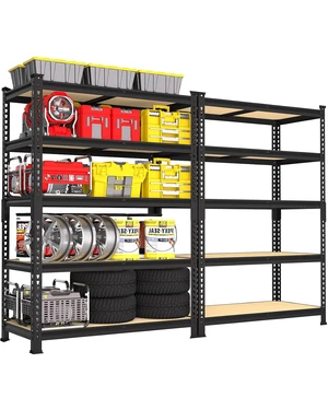 5-Tier Garage Storage Shelves, Adjustable Metal Shelving, Black 5-Tier Garage Storage Shelves, Adjustable Metal Shelving, Black