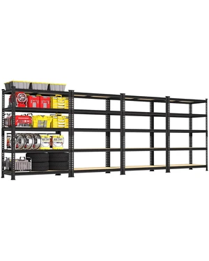5-Tier Garage Storage Shelves, Adjustable Metal Shelving, Black 5-Tier Garage Storage Shelves, Adjustable Metal Shelving, Black