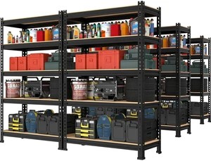 5-Tier Garage Storage Shelves, Adjustable Metal Shelving, Black 5-Tier Garage Storage Shelves, Adjustable Metal Shelving, Black