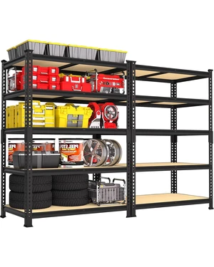 5-Tier Garage Storage Shelves, Adjustable Metal Shelving, Black 5-Tier Garage Storage Shelves, Adjustable Metal Shelving, Black