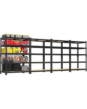 5-Tier Garage Storage Shelves, Adjustable Metal Shelving, Black 5-Tier Garage Storage Shelves, Adjustable Metal Shelving, Black