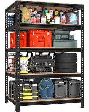 5-Tier Garage Storage Shelves, Adjustable Metal Shelving, Black 5-Tier Garage Storage Shelves, Adjustable Metal Shelving, Black