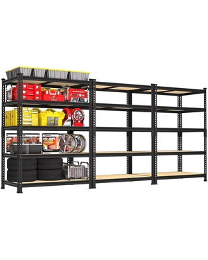 5-Tier Garage Storage Shelves, Adjustable Metal Shelving, Black 5-Tier Garage Storage Shelves, Adjustable Metal Shelving, Black