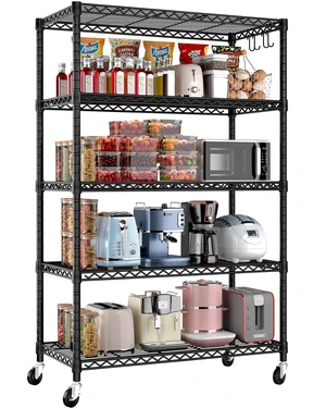 36"W x 16"D x 79"H Wire Shelving with Wheels, 5-tier Metal Shelf 36"W x 16"D x 79"H Wire Shelving with Wheels, 5-tier Metal Shelf