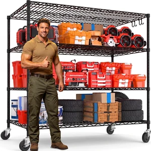 55.5" Wx24 x80 Heavy Duty Metal Wire Storage Shelving with Wheels 55.5" Wx24 x80 Heavy Duty Metal Wire Storage Shelving with Wheels