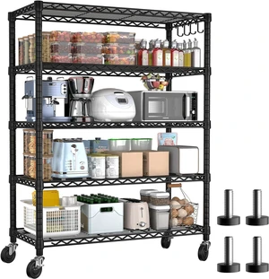 74" H Wire Shelving 1250lbs 5 Tier Storage Shelves with Wheels 74" H Wire Shelving 1250lbs 5 Tier Storage Shelves with Wheels