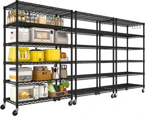 6 Tier Wire Shelving with Wheels 79''H 1500lbs Storage Shelves 6 Tier Wire Shelving with Wheels 79''H 1500lbs Storage Shelves