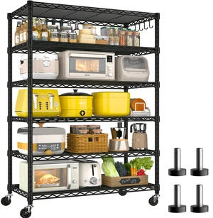 6 Tier Wire Shelving with Wheels 79''H 1500lbs Storage Shelves 6 Tier Wire Shelving with Wheels 79''H 1500lbs Storage Shelves