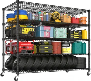5 Tier 80.7"H x 55.5"W x 24"D Wire Shelving with Wheels 3000lbs 5 Tier 80.7"H x 55.5"W x 24"D Wire Shelving with Wheels 3000lbs