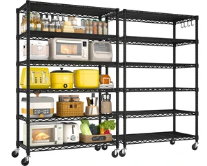 6 Tier Wire Shelving with Wheels 79''H 1500lbs Storage Shelves 6 Tier Wire Shelving with Wheels 79''H 1500lbs Storage Shelves