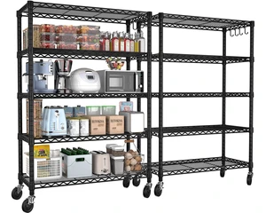 74" H Wire Shelving 1250lbs 5 Tier Storage Shelves with Wheels 74" H Wire Shelving 1250lbs 5 Tier Storage Shelves with Wheels