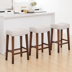 24 Inch Counter Height Saddle Bar Stools Set of 3, Beige 24 Inch Counter Height Saddle Bar Stools Set of 3, Beige