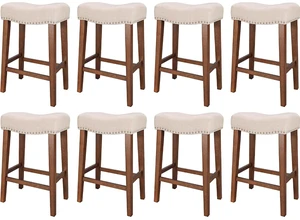 24 Inch Counter Height Saddle Bar Stools Set of 8, Beige 24 Inch Counter Height Saddle Bar Stools Set of 8, Beige