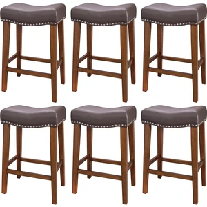 26 Inch Counter Height Saddle Bar Stools Set of 6, Brown 26 Inch Counter Height Saddle Bar Stools Set of 6, Brown