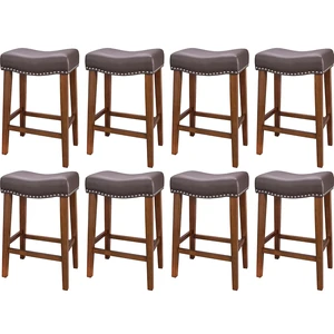 24 Inch Counter Height Saddle Bar Stools Set of 8, Brown 24 Inch Counter Height Saddle Bar Stools Set of 8, Brown