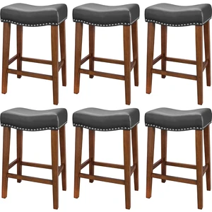 26 Inch Counter Height Saddle Bar Stools Set of 6, Black 26 Inch Counter Height Saddle Bar Stools Set of 6, Black
