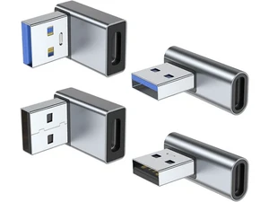 90 Degree USB to USB C Adapter 4 Pack Up and Down Angle Left and Right Angle Type C Female to A Male Converter Extender for PC Laptop USB A Charger Power Bank and More (Grey) 90 Degree USB to USB C Adapter 4 Pack Up and Down Angle Left and Right Angle Type C Female to A Male Converter Extender for PC Laptop USB A Charger Power Bank and More (Grey)