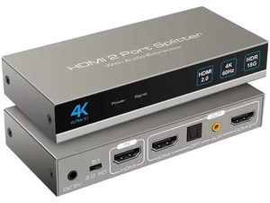 4K@60Hz HDMI Splitter 1 in 2 Out with Audio Extractor, HDMI 2.0 Splitter with Optical SPDIF & 3.5mm Jack, HDR HDCP EDID Dolby DTS Support, Mirror Duplicate for Dual Monitors 4K@60Hz HDMI Splitter 1 in 2 Out with Audio Extractor, HDMI 2.0 Splitter with Optical SPDIF & 3.5mm Jack, HDR HDCP EDID Dolby DTS Support, Mirror Duplicate for Dual Monitors