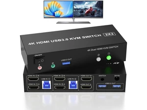 2 Computers 2 Monitors HDMI Dual Monitor KVM Switch, 4K@60Hz USB 3.0 KVM Switcher with EDID Emulator, Audio Microphone Port, 3 USB 3.0 Ports for PC Share Dual Display Peripherals 2 Computers 2 Monitors HDMI Dual Monitor KVM Switch, 4K@60Hz USB 3.0 KVM Switcher with EDID Emulator, Audio Microphone Port, 3 USB 3.0 Ports for PC Share Dual Display Peripherals