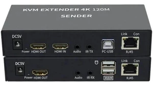 120M HDMI KVM Extender Over CAT6 RJ45 Ethernet, 4K HDMI-Compatible USB-A KVM Extender with Keyboard Mouse Control, 3.5mm AUX Audio Port, Aluminum Alloy Housing, US Plug 120M HDMI KVM Extender Over CAT6 RJ45 Ethernet, 4K HDMI-Compatible USB-A KVM Extender with Keyboard Mouse Control, 3.5mm AUX Audio Port, Aluminum Alloy Housing, US Plug