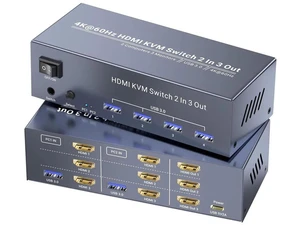 2 Port Triple Monitor HDMI KVM Switch 4K@60Hz, 2 Computers Share 3 Monitors & 4 USB 3.0 Ports, Single Set Keyboard Mouse Control KVM Switcher 2 Port Triple Monitor HDMI KVM Switch 4K@60Hz, 2 Computers Share 3 Monitors & 4 USB 3.0 Ports, Single Set Keyboard Mouse Control KVM Switcher