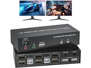 HDMI DisplayPort KVM Switch 2 Computers 2 Monitors, 4K@60Hz DP 1.4 Dual Monitor KVM Switch with Audio Microphone, USB 2.0 Hub Support Extended Mirror Mode, 2 Port KVM Switcher for 2 PC Share Keyboard HDMI DisplayPort KVM Switch 2 Computers 2 Monitors, 4K@60Hz DP 1.4 Dual Monitor KVM Switch with Audio Microphone, USB 2.0 Hub Support Extended Mirror Mode, 2 Port KVM Switcher for 2 PC Share Keyboard
