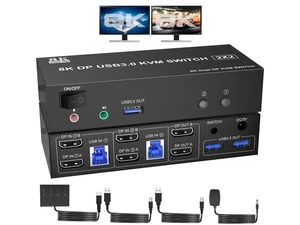 2 Port Dual Monitor DisplayPort 1.4 KVM Switch 8K@60Hz 4K@144Hz, USB3.0 DP KVM Switcher for 2 Computers 2 Monitors, with Audio Microphone Output & 3 USB 3.0 Ports 2 Port Dual Monitor DisplayPort 1.4 KVM Switch 8K@60Hz 4K@144Hz, USB3.0 DP KVM Switcher for 2 Computers 2 Monitors, with Audio Microphone Output & 3 USB 3.0 Ports