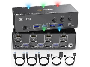 3 Computers Triple Monitor KVM Switch, 4K@144Hz HDMI+2 DisplayPort KVM Switcher, Support 8K@30Hz, Triple Screen KVM Switch with Extended Display Mode 3 Computers Triple Monitor KVM Switch, 4K@144Hz HDMI+2 DisplayPort KVM Switcher, Support 8K@30Hz, Triple Screen KVM Switch with Extended Display Mode