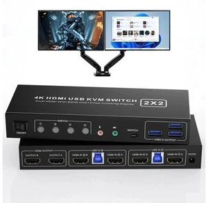 2 Port Dual Monitor HDMI KVM Switch 4K@60Hz USB 3.0, 2 Computers Dual Screen KVM Switcher with 3 USB 3.0 Ports & Audio Port, Support Cross Display Function 2 Port Dual Monitor HDMI KVM Switch 4K@60Hz USB 3.0, 2 Computers Dual Screen KVM Switcher with 3 USB 3.0 Ports & Audio Port, Support Cross Display Function