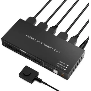 8K HDMI KVM Switch 2 in 1 Out, HDMI 2.1 KVM Switch Box Support 8K@60Hz 3D EDID HDCP 2.2, 2 Computers Share Keyboard Mouse Printer Monitor, Come with 2 USB Type-B Cables, Black 8K HDMI KVM Switch 2 in 1 Out, HDMI 2.1 KVM Switch Box Support 8K@60Hz 3D EDID HDCP 2.2, 2 Computers Share Keyboard Mouse Printer Monitor, Come with 2 USB Type-B Cables, Black