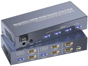 4K@60Hz USB 3.0 Dual Monitor HDMI KVM Switch, 2 Port 2 Computers KVM Switcher, Control 2 PCs with One Set Keyboard Mouse, 4 USB 3.0 Ports for Peripheral Sharing 4K@60Hz USB 3.0 Dual Monitor HDMI KVM Switch, 2 Port 2 Computers KVM Switcher, Control 2 PCs with One Set Keyboard Mouse, 4 USB 3.0 Ports for Peripheral Sharing