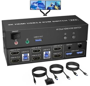 2 Port USB3.0 HDMI Dual Monitor KVM Switch 4K@60Hz, 2 Computers Extended Display KVM Switcher with Audio Microphone Output & 3 USB 3.0 Ports for PC Keyboard Mouse Sharing 2 Port USB3.0 HDMI Dual Monitor KVM Switch 4K@60Hz, 2 Computers Extended Display KVM Switcher with Audio Microphone Output & 3 USB 3.0 Ports for PC Keyboard Mouse Sharing