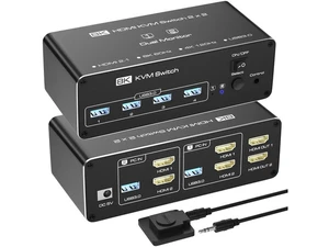 8K@60Hz HDMI Dual Monitor KVM Switch 2 Computers 2 Screens, USB 3.0 KVM Switch Support Extended/Copy Mode, 2 PC Share Keyboard Mouse Peripherals with Desktop Controller & 2 USB Cables 8K@60Hz HDMI Dual Monitor KVM Switch 2 Computers 2 Screens, USB 3.0 KVM Switch Support Extended/Copy Mode, 2 PC Share Keyboard Mouse Peripherals with Desktop Controller & 2 USB Cables