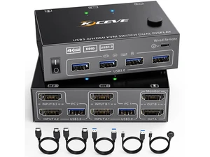 2 Port Dual Monitor HDMI KVM Switch 4K@60Hz, EDID Simulation USB 3.0 KVM Switcher, 2 Computers Share 2 Screens & 4 USB Peripherals, with HDMI USB Cables and Switch Controller 2 Port Dual Monitor HDMI KVM Switch 4K@60Hz, EDID Simulation USB 3.0 KVM Switcher, 2 Computers Share 2 Screens & 4 USB Peripherals, with HDMI USB Cables and Switch Controller