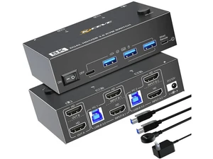 2 Port Dual Monitor 8K HDMI KVM Switch 8K@60Hz 4K@120Hz, 2 Computers Dual Screen HDMI KVM Switcher with 4 USB3.0 Ports, Comes with Wired Remote & 12V Power Adapter 2 Port Dual Monitor 8K HDMI KVM Switch 8K@60Hz 4K@120Hz, 2 Computers Dual Screen HDMI KVM Switcher with 4 USB3.0 Ports, Comes with Wired Remote & 12V Power Adapter