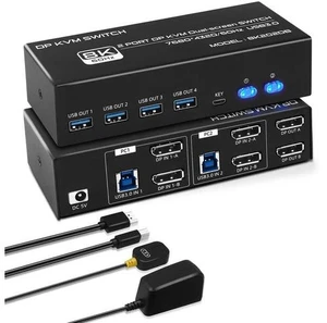 8K DisplayPort KVM Switch 2 Computers 2 Monitors, Dual Monitor DP KVM Switch with 4 DisplayPort Ports & 2 USB Cables, Support 8K@60Hz 4K@120Hz DisplayPort 1.4 USB 3.0 8K DisplayPort KVM Switch 2 Computers 2 Monitors, Dual Monitor DP KVM Switch with 4 DisplayPort Ports & 2 USB Cables, Support 8K@60Hz 4K@120Hz DisplayPort 1.4 USB 3.0