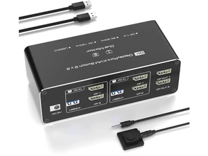 2 Monitors 2 Computers DisplayPort KVM Switch, 8K@60Hz USB 3.0 Dual DisplayPort KVM Switcher, Support Extend Copy Mode, Wired Controller Included for 2 PC Share Dual Monitor & 4 USB Devices 2 Monitors 2 Computers DisplayPort KVM Switch, 8K@60Hz USB 3.0 Dual DisplayPort KVM Switcher, Support Extend Copy Mode, Wired Controller Included for 2 PC Share Dual Monitor & 4 USB Devices