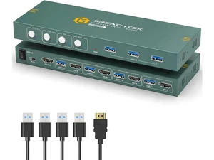 4 Port USB 3.0 HDMI KVM Switch 4K@60Hz, 4 Computers Share 1 Monitor KVM Switcher with 3 USB 3.0 Ports, One Button Switching, Plug and Play for Keyboard Mouse Peripherals Sharing 4 Port USB 3.0 HDMI KVM Switch 4K@60Hz, 4 Computers Share 1 Monitor KVM Switcher with 3 USB 3.0 Ports, One Button Switching, Plug and Play for Keyboard Mouse Peripherals Sharing