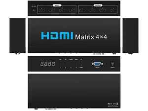 4x4 4K HDMI Matrix Switcher Splitter, 4In4Out HDMI Matrix Box with RS232, IR Remote & Button Control, Compatible with PS4 Camera PC TV Monitor 4x4 4K HDMI Matrix Switcher Splitter, 4In4Out HDMI Matrix Box with RS232, IR Remote & Button Control, Compatible with PS4 Camera PC TV Monitor