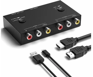 2 RCA to HDMI, 1080P 2 Way RCA Composite CVBS AV Switch to HDMI Video Audio Converter Adapter Supporting 4:3/16:9, for PC Laptop Xbox PS2 PS3 N64 NGC SNES WII VHS VCR Camera DVD 2 RCA to HDMI, 1080P 2 Way RCA Composite CVBS AV Switch to HDMI Video Audio Converter Adapter Supporting 4:3/16:9, for PC Laptop Xbox PS2 PS3 N64 NGC SNES WII VHS VCR Camera DVD