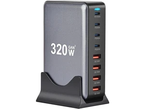 320W USB Type C Charging Station Hub, 8-Port USB Desk Charger, 320 Watt GaN III Fast Charger GaN Tech Laptop USB C Power Adapter Block Compatible for All Phones and Tablets 320W USB Type C Charging Station Hub, 8-Port USB Desk Charger, 320 Watt GaN III Fast Charger GaN Tech Laptop USB C Power Adapter Block Compatible for All Phones and Tablets