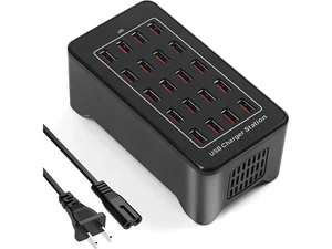 20-Port 100W (20 A) USB Charging Station, Home-Sized Desktop USB Fast Charger, Multiple USB Desktop Chargers for Hotels, Schools, Shops, Shopping malls and Travel - Black 20-Port 100W (20 A) USB Charging Station, Home-Sized Desktop USB Fast Charger, Multiple USB Desktop Chargers for Hotels, Schools, Shops, Shopping malls and Travel - Black