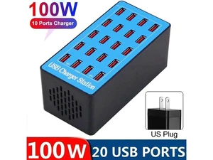 20-Port 100W (20 A) USB Charging Station, Home-Sized Desktop USB Fast Charger, Multiple USB Desktop Chargers for Hotels, Schools, Shops, Shopping malls and Travel 20-Port 100W (20 A) USB Charging Station, Home-Sized Desktop USB Fast Charger, Multiple USB Desktop Chargers for Hotels, Schools, Shops, Shopping malls and Travel
