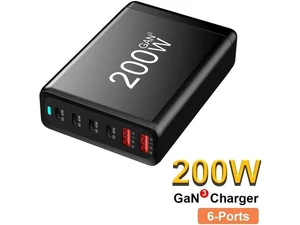 6-Prots USB C Charger 200W Portable Charger USB Type-C Charger Compact GaN Fast Charger USB C Fast Charging Block for MacBook Pro/Air, iPad Pro, iPhone 15 14 Pro 6-Prots USB C Charger 200W Portable Charger USB Type-C Charger Compact GaN Fast Charger USB C Fast Charging Block for MacBook Pro/Air, iPad Pro, iPhone 15 14 Pro