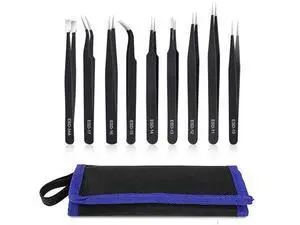 9PCS ESD Anti-Static Stainless Steel Precision Tweezers Kit for Soldering, Lab, Jewelry, Model & Craft 9PCS ESD Anti-Static Stainless Steel Precision Tweezers Kit for Soldering, Lab, Jewelry, Model & Craft